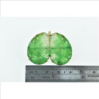 14K Victorian Carved Jade Floral Swirl Statement Yellow Gold Pendant/Pin