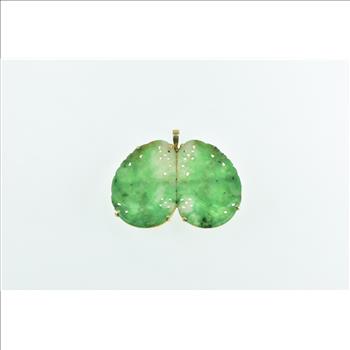 14K Victorian Carved Jade Floral Swirl Statement Yellow Gold Pendant/Pin