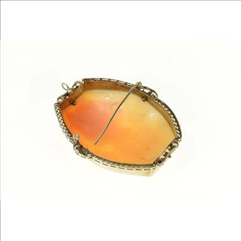 14K Victorian Carved Lady Ornate Statement Yellow Gold Pin/Brooch