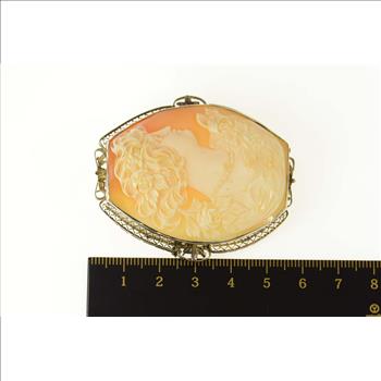 14K Victorian Carved Lady Ornate Statement Yellow Gold Pin/Brooch