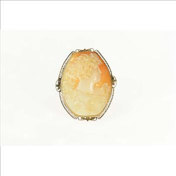14K Victorian Carved Lady Ornate Statement Yellow Gold Pin/Brooch