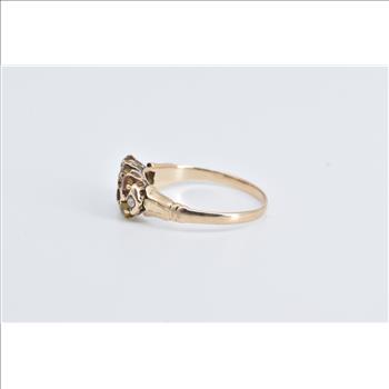 14K Victorian Citrine Seed Pearl Squared Band Yellow Gold Ring, Size 7