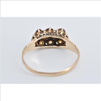 14K Victorian Citrine Seed Pearl Squared Band Yellow Gold Ring, Size 7