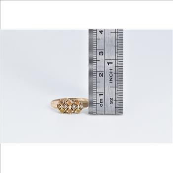 14K Victorian Citrine Seed Pearl Squared Band Yellow Gold Ring, Size 7