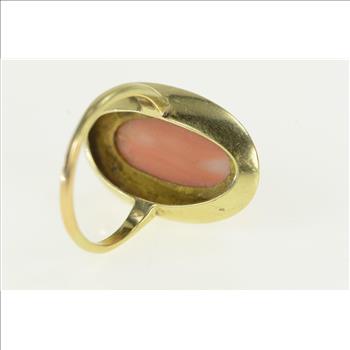 14K Victorian Coral Carved Cameo Engraved Oval Yellow Gold Ring, Size 7