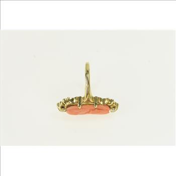 14K Victorian Coral Diamond Accent Ornate Yellow Gold Ring, Size 7