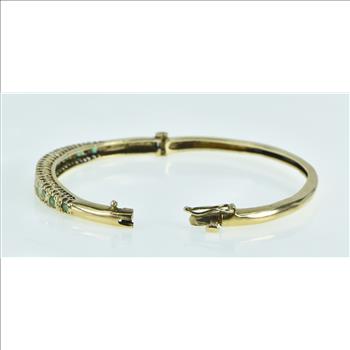 14K Victorian Diamond Emerald Graduated Bangle Yellow Gold Bracelet 6.25