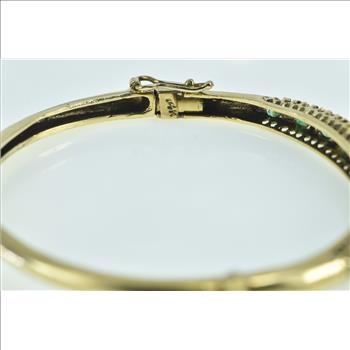 14K Victorian Diamond Emerald Graduated Bangle Yellow Gold Bracelet 6.25
