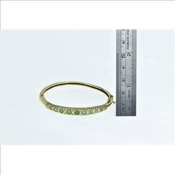 14K Victorian Diamond Emerald Graduated Bangle Yellow Gold Bracelet 6.25