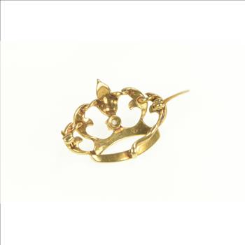 14K Victorian Diamond Seed Pearl Crown Yellow Gold Pin/Brooch