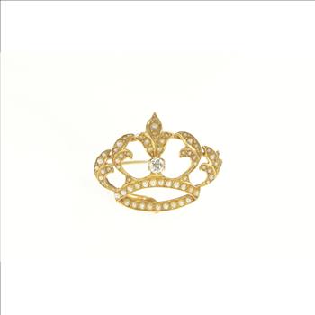 14K Victorian Diamond Seed Pearl Crown Yellow Gold Pin/Brooch