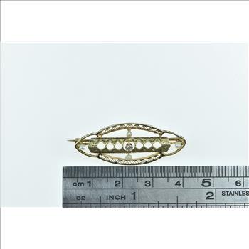 14K Victorian Filigree Ornate Seed Pearl Oval Yellow Gold Pin/Brooch