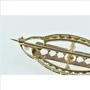 14K Victorian Filigree Ornate Seed Pearl Oval Yellow Gold Pin/Brooch