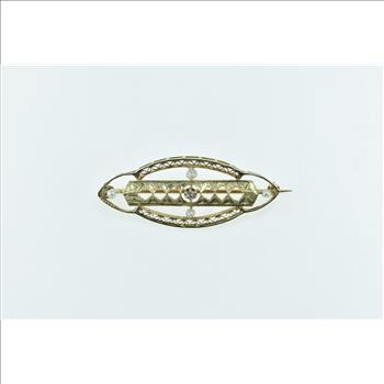 14K Victorian Filigree Ornate Seed Pearl Oval Yellow Gold Pin/Brooch