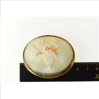 14K Victorian Floral Bouquet Still Life Cameo Yellow Gold Pin/Brooch