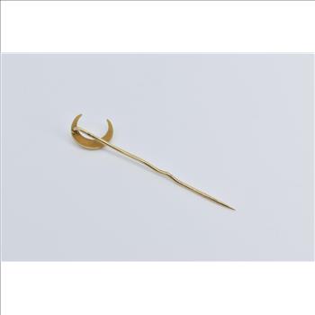 14K Victorian Floral Enamel Crescent Moon Yellow Gold Stick Pin