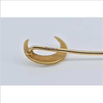 14K Victorian Floral Enamel Crescent Moon Yellow Gold Stick Pin