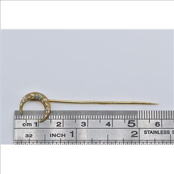 14K Victorian Floral Enamel Crescent Moon Yellow Gold Stick Pin