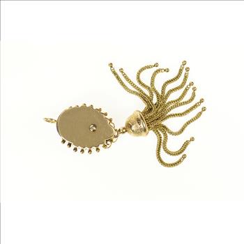 14K Victorian Fringe Tassel Agate Lady Cameo Yellow Gold Pendant