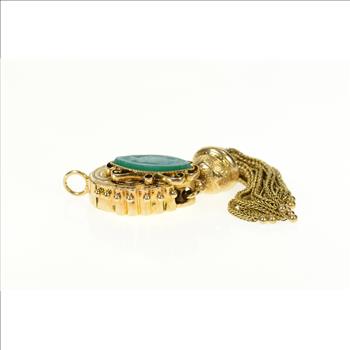 14K Victorian Fringe Tassel Agate Lady Cameo Yellow Gold Pendant