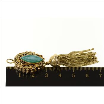 14K Victorian Fringe Tassel Agate Lady Cameo Yellow Gold Pendant