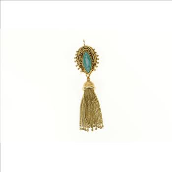 14K Victorian Fringe Tassel Agate Lady Cameo Yellow Gold Pendant