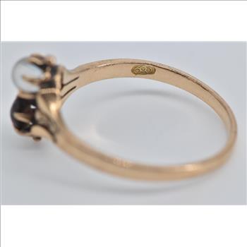 14K Victorian Garnet Moonstone Crystal Ball Yellow Gold Ring, Size 7