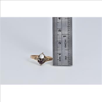 14K Victorian Garnet Moonstone Crystal Ball Yellow Gold Ring, Size 7
