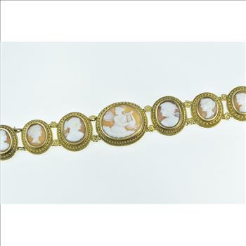 14K Victorian Hand Carved Cameo Romanesque Ladies Yellow Gold Bracelet 7