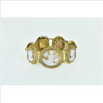 14K Victorian Hand Carved Cameo Romanesque Ladies Yellow Gold Bracelet 7