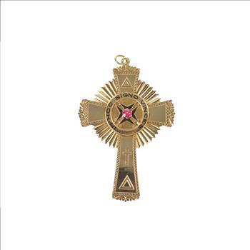 14K Victorian Knights Templar Ornate Cross Yellow Gold Pendant