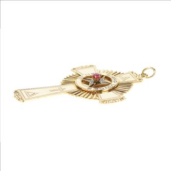 14K Victorian Knights Templar Ornate Cross Yellow Gold Pendant