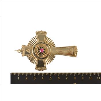 14K Victorian Knights Templar Ornate Cross Yellow Gold Pendant