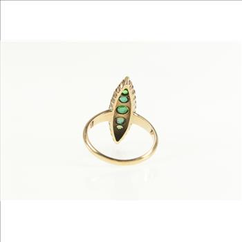 14K Victorian Marquise Emerald Seed Pearl Navette Yellow Gold Ring, Size 5.25