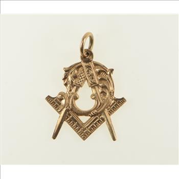 14K Victorian Masonic Compass Square Rose Gold Charm/Pendant