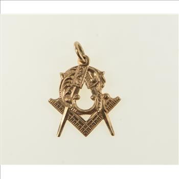 14K Victorian Masonic Compass Square Rose Gold Charm/Pendant