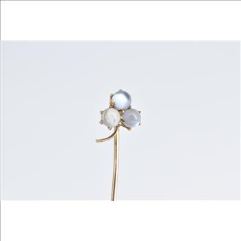 14K Victorian Moonstone Clover Shamrock Yellow Gold Stick Pin