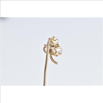 14K Victorian Moonstone Clover Shamrock Yellow Gold Stick Pin