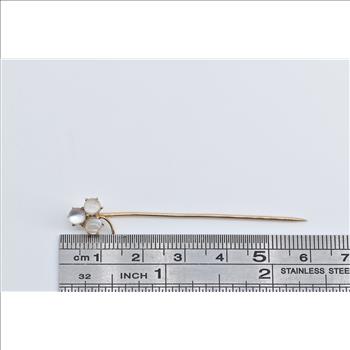 14K Victorian Moonstone Clover Shamrock Yellow Gold Stick Pin