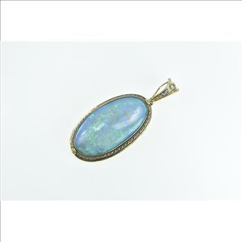 14K Victorian Ornate Antique Natural Opal Diamond Yellow Gold Pendant