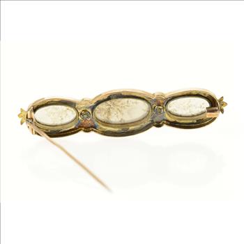 14K Victorian Ornate Dendritic Agate Bar Yellow Gold Pin/Brooch