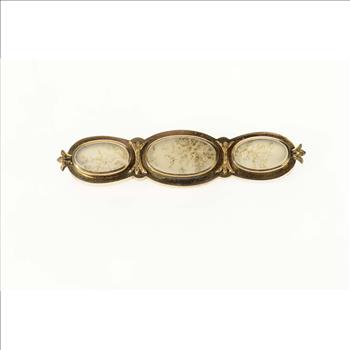 14K Victorian Ornate Dendritic Agate Bar Yellow Gold Pin/Brooch