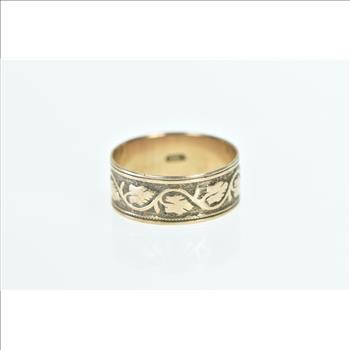 14K Victorian Ornate Floral Vine 7.75mm Band Yellow Gold Ring, Size 8.25
