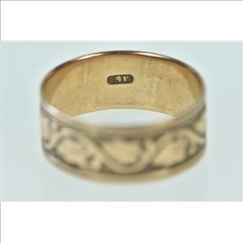 14K Victorian Ornate Floral Vine 7.75mm Band Yellow Gold Ring, Size 8.25