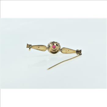 14K Victorian Ornate Garnet Seed Pearl Bar Yellow Gold Pin/Brooch