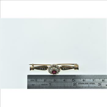 14K Victorian Ornate Garnet Seed Pearl Bar Yellow Gold Pin/Brooch