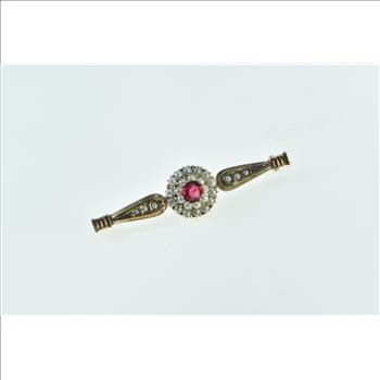 14K Victorian Ornate Garnet Seed Pearl Bar Yellow Gold Pin/Brooch