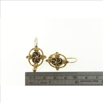 14K Victorian Ornate Mourning Jewelry Dangle Yellow Gold Earrings