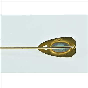 14K Victorian Ornate Turquoise Shield Yellow Gold Stick Pin