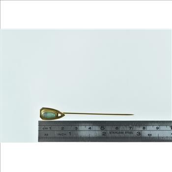 14K Victorian Ornate Turquoise Shield Yellow Gold Stick Pin